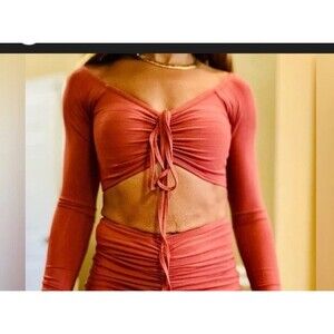 Savage x Fenty Crop Top Cinch Front Tie Crop Long Sleeve Women's XL